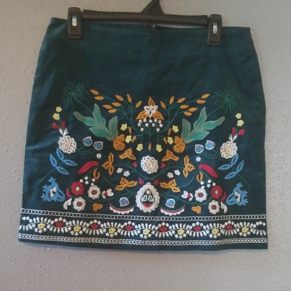 simplee Dresses & Skirts - NWT green corduroy embroidered mini skirt